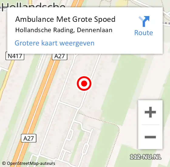 Locatie op kaart van de 112 melding: Ambulance Met Grote Spoed Naar Hollandsche Rading, Dennenlaan op 28 oktober 2017 16:14