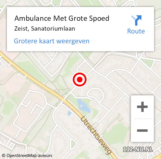 Locatie op kaart van de 112 melding: Ambulance Met Grote Spoed Naar Zeist, Sanatoriumlaan op 28 oktober 2017 19:00
