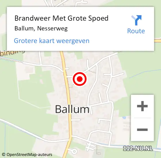 Locatie op kaart van de 112 melding: Brandweer Met Grote Spoed Naar Ballum, Nesserweg op 28 oktober 2017 19:23