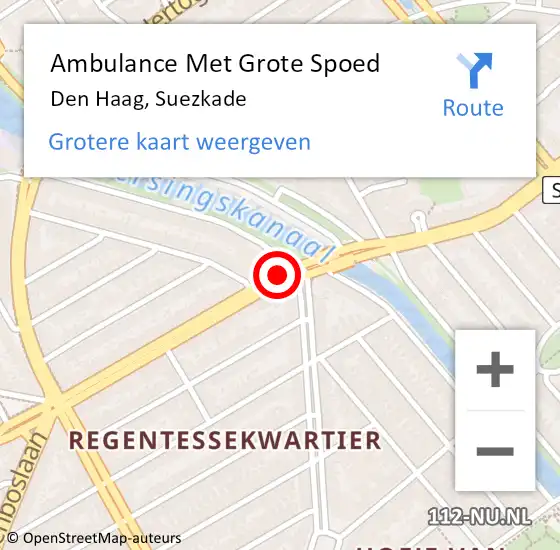 Locatie op kaart van de 112 melding: Ambulance Met Grote Spoed Naar Den Haag, Suezkade op 29 oktober 2017 01:53