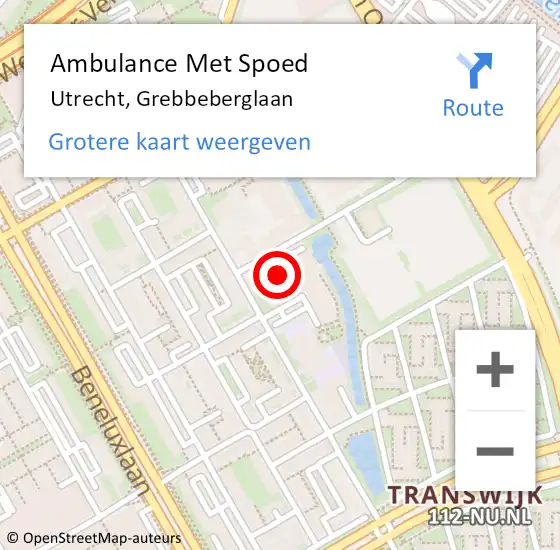 Locatie op kaart van de 112 melding: Ambulance Met Spoed Naar Utrecht, Grebbeberglaan op 29 oktober 2017 07:37