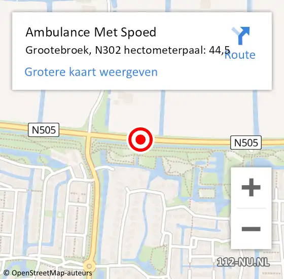 Locatie op kaart van de 112 melding: Ambulance Met Spoed Naar Grootebroek, N302 hectometerpaal: 44,5 op 5 februari 2014 13:39
