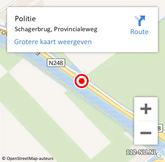Locatie op kaart van de 112 melding: Politie Schagerbrug, Provincialeweg op 29 oktober 2017 13:07