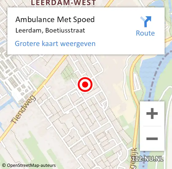 Locatie op kaart van de 112 melding: Ambulance Met Spoed Naar Leerdam, Boetiusstraat op 29 oktober 2017 21:04