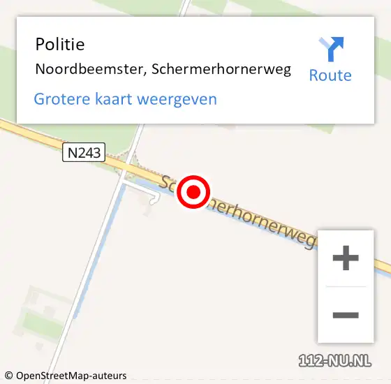 Locatie op kaart van de 112 melding: Politie Noordbeemster, Schermerhornerweg op 30 oktober 2017 07:32