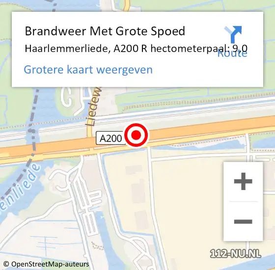 Locatie op kaart van de 112 melding: Brandweer Met Grote Spoed Naar Haarlemmerliede, A200 R hectometerpaal: 9,0 op 30 oktober 2017 18:24