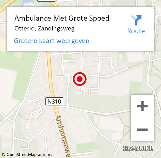 Locatie op kaart van de 112 melding: Ambulance Met Grote Spoed Naar Otterlo, Zandingsweg op 31 oktober 2017 02:26