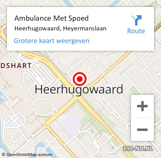 Locatie op kaart van de 112 melding: Ambulance Met Spoed Naar Heerhugowaard, Heyermanslaan op 31 oktober 2017 14:47