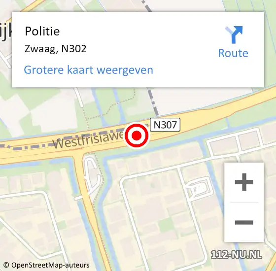 Locatie op kaart van de 112 melding: Politie Zwaag, N302 op 31 oktober 2017 15:13