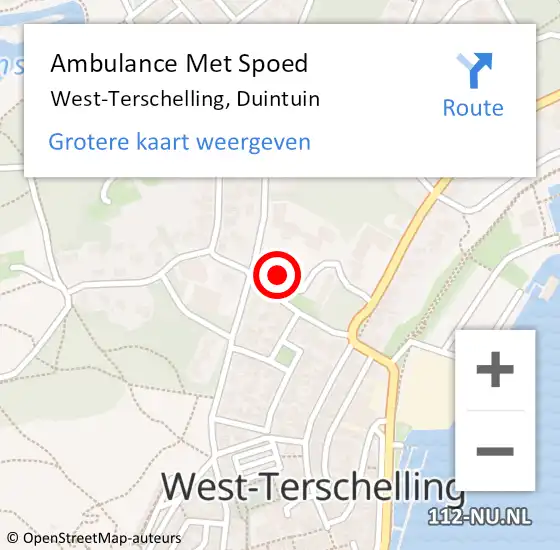 Locatie op kaart van de 112 melding: Ambulance Met Spoed Naar West-Terschelling, Duintuin op 31 oktober 2017 17:37