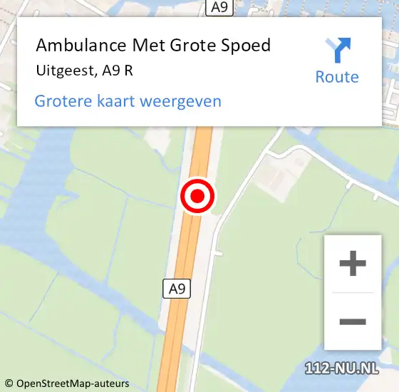 Locatie op kaart van de 112 melding: Ambulance Met Grote Spoed Naar Uitgeest, A9 R op 1 november 2017 08:01