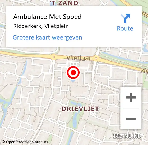Locatie op kaart van de 112 melding: Ambulance Met Spoed Naar Ridderkerk, Vlietplein op 1 november 2017 10:08