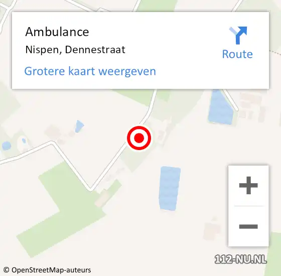 Locatie op kaart van de 112 melding: Ambulance Nispen, Dennestraat op 1 november 2017 12:44