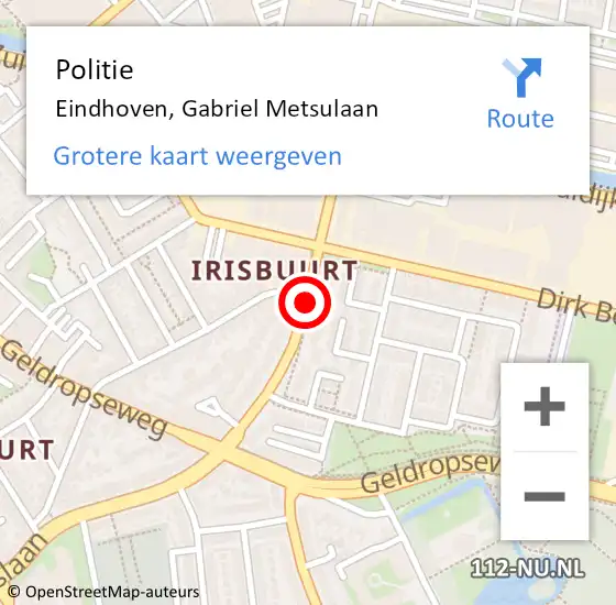 Locatie op kaart van de 112 melding: Politie Eindhoven, Gabriel Metsulaan op 1 november 2017 19:05