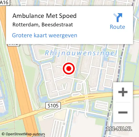 Locatie op kaart van de 112 melding: Ambulance Met Spoed Naar Rotterdam, Beesdestraat op 2 november 2017 00:56