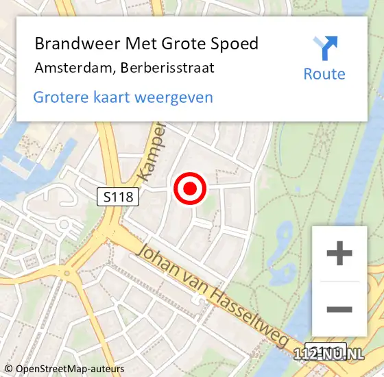 Locatie op kaart van de 112 melding: Brandweer Met Grote Spoed Naar Amsterdam, Berberisstraat op 2 november 2017 11:42
