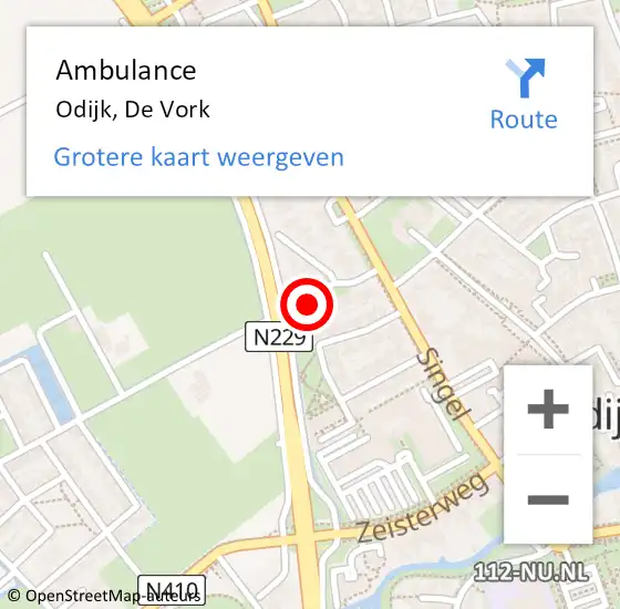 Locatie op kaart van de 112 melding: Ambulance Odijk, De Vork op 2 november 2017 14:28