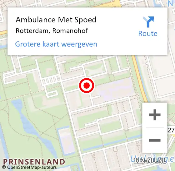 Locatie op kaart van de 112 melding: Ambulance Met Spoed Naar Rotterdam, Romanohof op 2 november 2017 16:36