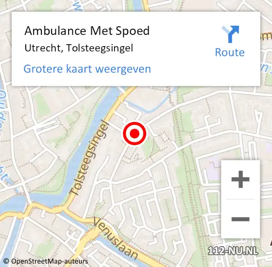 Locatie op kaart van de 112 melding: Ambulance Met Spoed Naar Utrecht, Tolsteegsingel op 2 november 2017 18:19