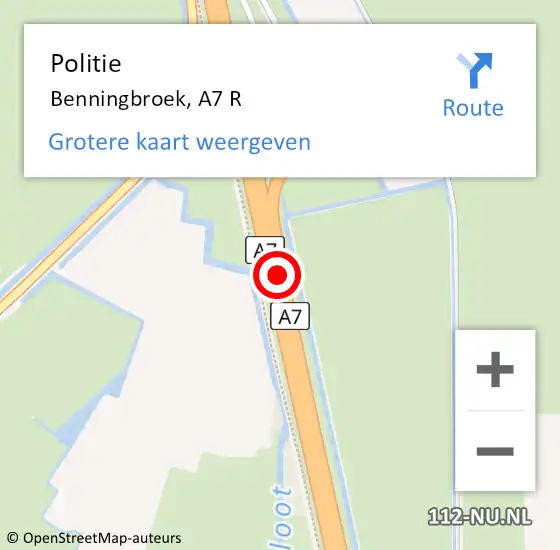 Locatie op kaart van de 112 melding: Politie Benningbroek, A7 R op 2 november 2017 23:49