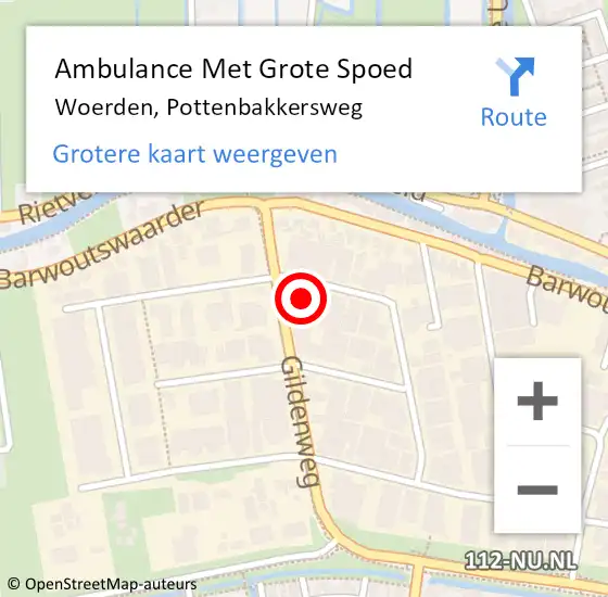 Locatie op kaart van de 112 melding: Ambulance Met Grote Spoed Naar Woerden, Pottenbakkersweg op 3 november 2017 00:44