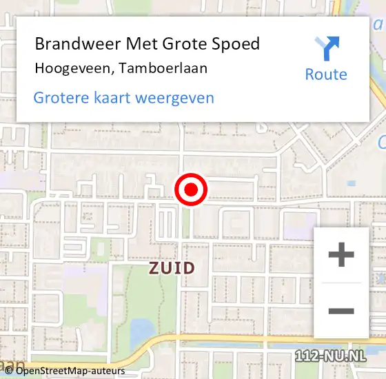 Locatie op kaart van de 112 melding: Brandweer Met Grote Spoed Naar Hoogeveen, Tamboerlaan op 3 november 2017 11:11