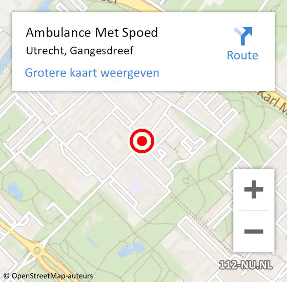 Locatie op kaart van de 112 melding: Ambulance Met Spoed Naar Utrecht, Gangesdreef op 3 november 2017 16:05