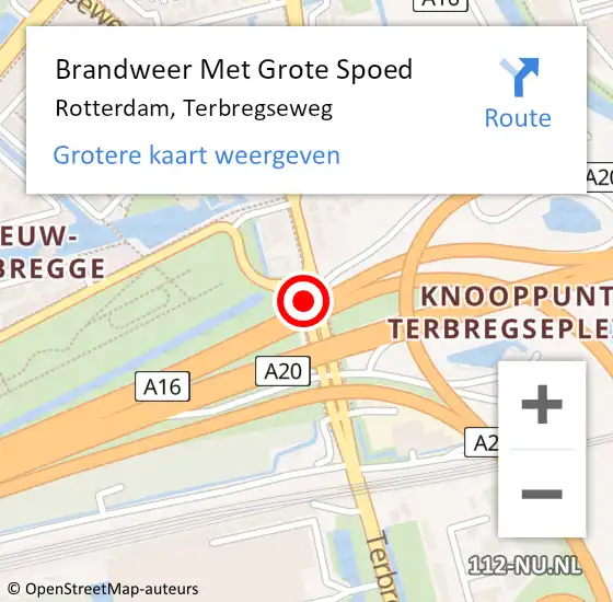 Locatie op kaart van de 112 melding: Brandweer Met Grote Spoed Naar Rotterdam, Terbregseweg op 3 november 2017 16:40