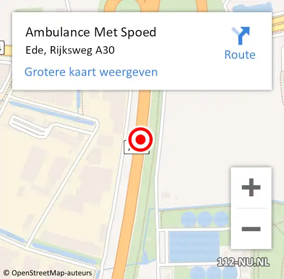 Locatie op kaart van de 112 melding: Ambulance Met Spoed Naar Ede, Rijksweg A30 op 4 november 2017 01:22