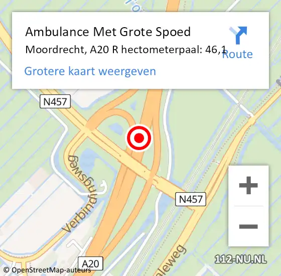 Locatie op kaart van de 112 melding: Ambulance Met Grote Spoed Naar Moordrecht, A20 L hectometerpaal: 43,7 op 4 november 2017 03:23