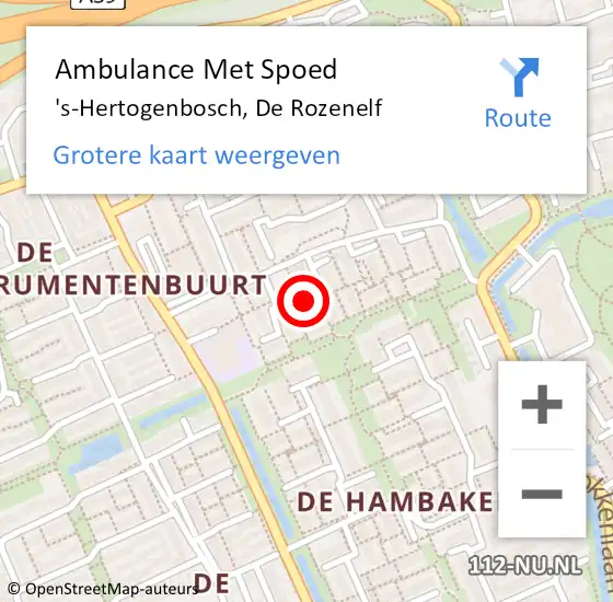 Locatie op kaart van de 112 melding: Ambulance Met Spoed Naar 's-Hertogenbosch, De Rozenelf op 4 november 2017 07:49