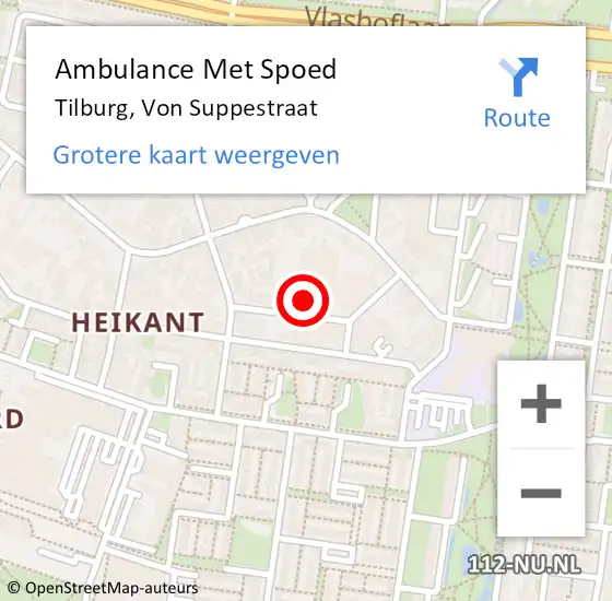 Locatie op kaart van de 112 melding: Ambulance Met Spoed Naar Tilburg, Von Suppestraat op 4 november 2017 13:31
