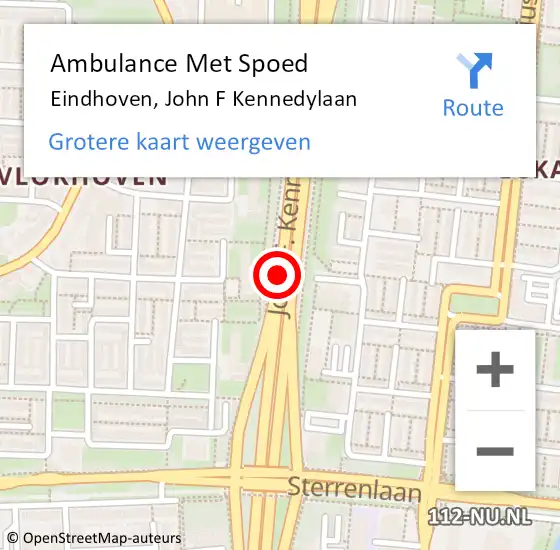 Locatie op kaart van de 112 melding: Ambulance Met Spoed Naar Eindhoven, John F Kennedylaan op 4 november 2017 15:42