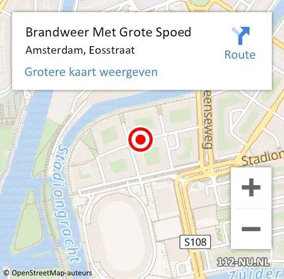 Locatie op kaart van de 112 melding: Brandweer Met Grote Spoed Naar Amsterdam, Eosstraat op 4 november 2017 17:00