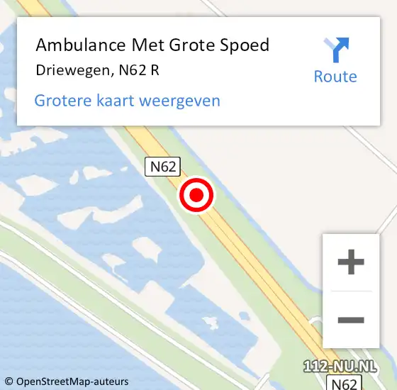 Locatie op kaart van de 112 melding: Ambulance Met Grote Spoed Naar Driewegen, N62 L op 4 november 2017 17:21