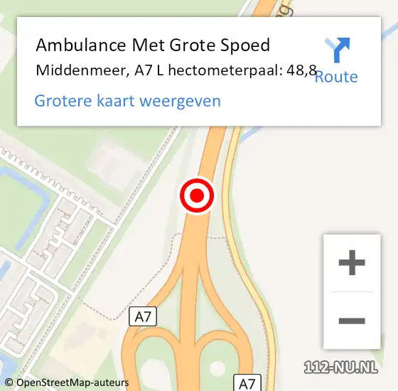 Locatie op kaart van de 112 melding: Ambulance Met Grote Spoed Naar Middenmeer, A7 R hectometerpaal: 46,3 op 4 november 2017 21:26