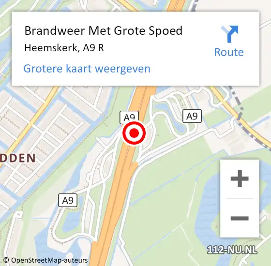 Locatie op kaart van de 112 melding: Brandweer Met Grote Spoed Naar Heemskerk, A9 R hectometerpaal: 57,0 op 5 november 2017 00:11