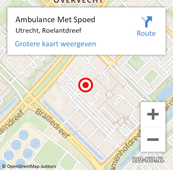 Locatie op kaart van de 112 melding: Ambulance Met Spoed Naar Utrecht, Roelantdreef op 5 november 2017 10:45