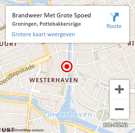 Locatie op kaart van de 112 melding: Brandweer Met Grote Spoed Naar Groningen, Pottebakkersrijge op 6 november 2017 04:32