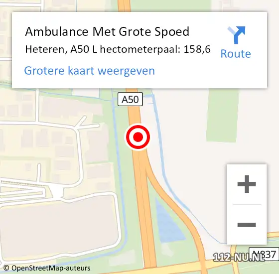 Locatie op kaart van de 112 melding: Ambulance Met Grote Spoed Naar Heteren, A50 R hectometerpaal: 155,9 op 6 november 2017 08:43