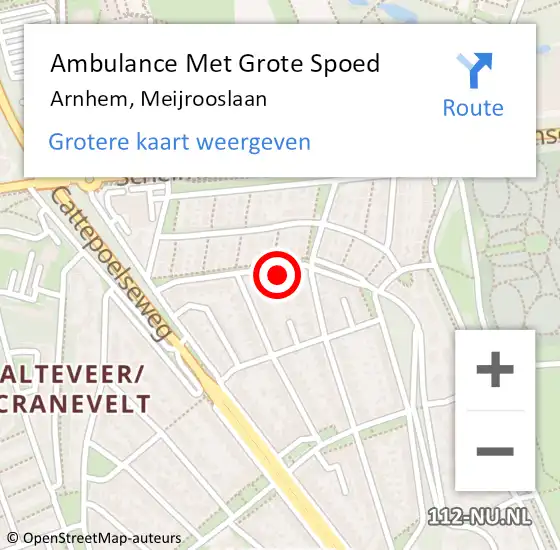 Locatie op kaart van de 112 melding: Ambulance Met Grote Spoed Naar Arnhem, Meijrooslaan op 6 november 2017 16:49