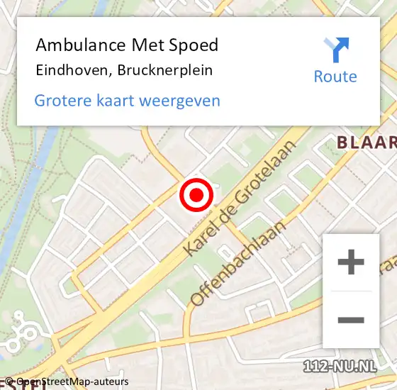 Locatie op kaart van de 112 melding: Ambulance Met Spoed Naar Eindhoven, Brucknerplein op 6 november 2017 19:58