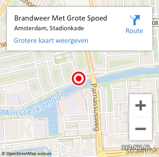 Locatie op kaart van de 112 melding: Brandweer Met Grote Spoed Naar Amsterdam, Stadionkade op 7 november 2017 08:47