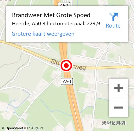 Locatie op kaart van de 112 melding: Brandweer Met Grote Spoed Naar Heerde, A50 L hectometerpaal: 229,2 op 7 november 2017 08:49