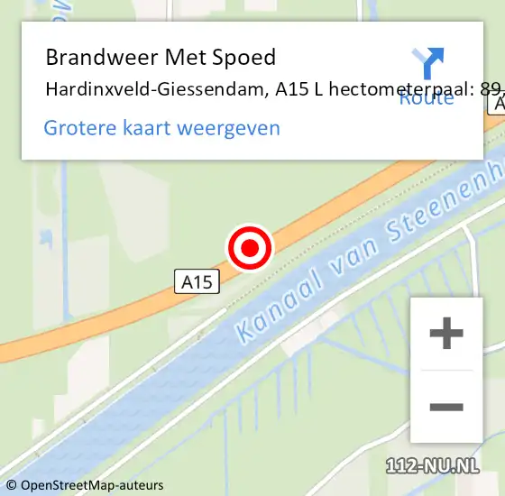 Locatie op kaart van de 112 melding: Brandweer Met Spoed Naar Hardinxveld-Giessendam, A15 L hectometerpaal: 91,6 op 7 november 2017 09:36