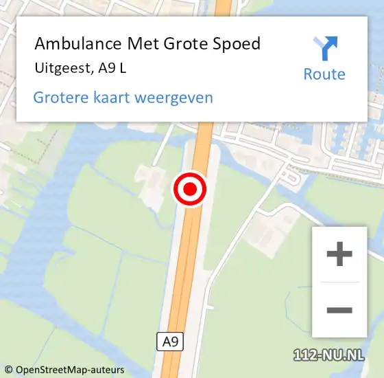 Locatie op kaart van de 112 melding: Ambulance Met Grote Spoed Naar Uitgeest, A9 L op 7 november 2017 17:29