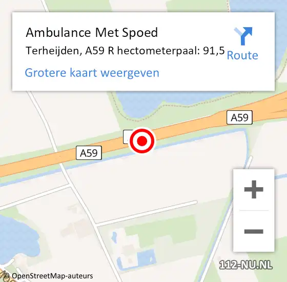 Locatie op kaart van de 112 melding: Ambulance Met Spoed Naar Terheijden, A59 L hectometerpaal: 93,8 op 7 november 2017 18:07