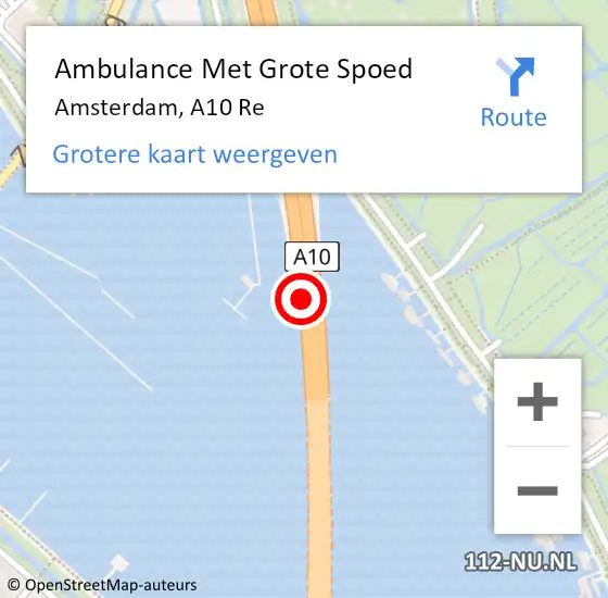 Locatie op kaart van de 112 melding: Ambulance Met Grote Spoed Naar Amsterdam, A10 Re op 8 november 2017 06:55