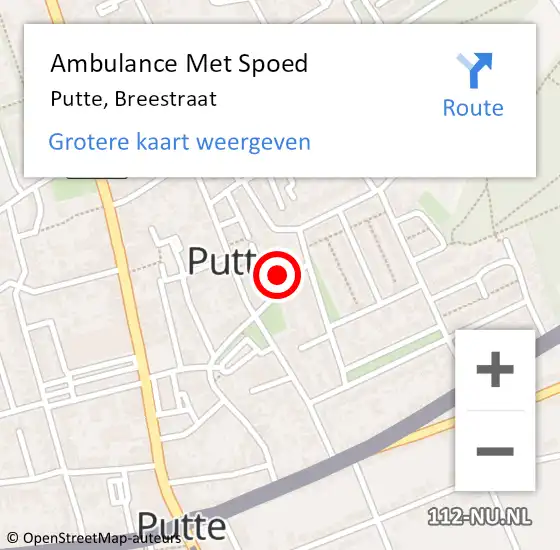Locatie op kaart van de 112 melding: Ambulance Met Spoed Naar Putte, Breestraat op 8 november 2017 09:19