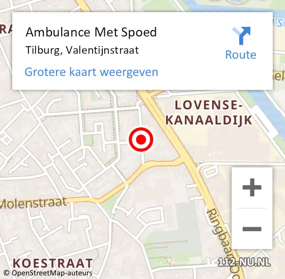 Locatie op kaart van de 112 melding: Ambulance Met Spoed Naar Tilburg, Valentijnstraat op 8 november 2017 14:00
